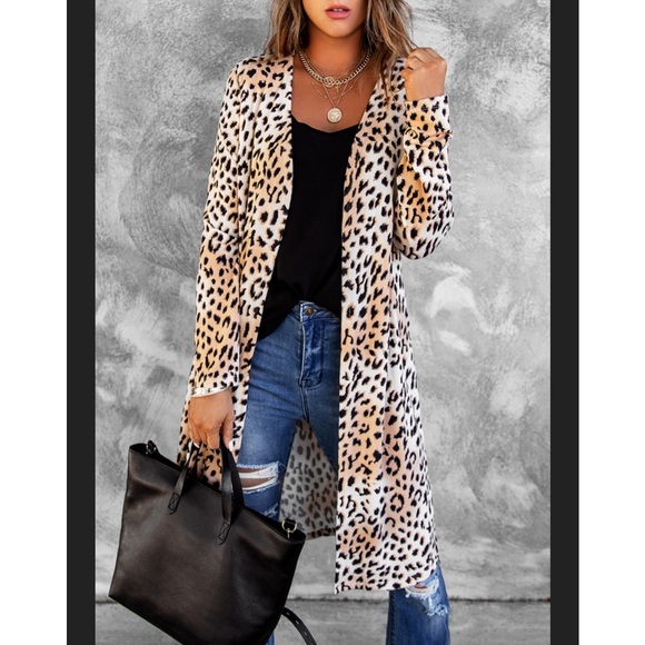 Private Label Sweaters - 🌟Last 1 ! Leopard Print Open Front Long Cardigan